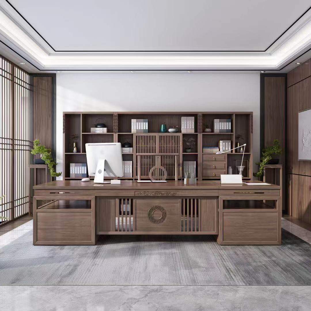 新中式实木办公桌老板桌沉稳大气大班台经理总裁桌禅意办公室家具