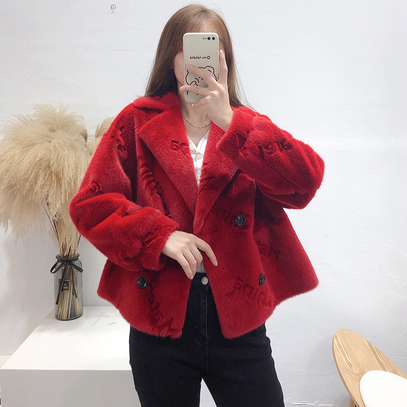 2021冬季新款女西装小香风皮毛一体外套海虎貂绒拼接皮草保暖外套