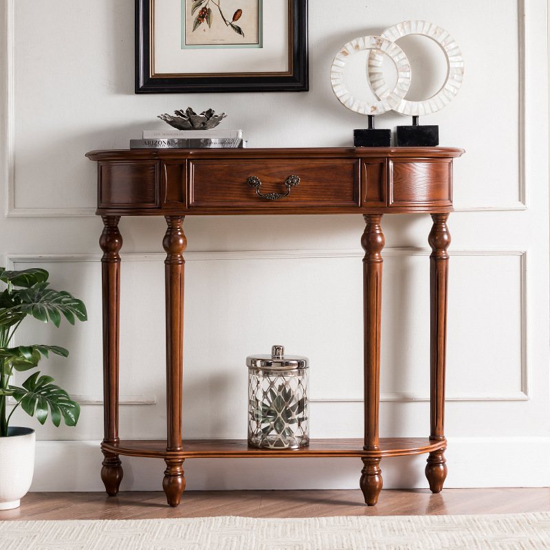 美式实木超薄玄关桌欧式轻奢靠墙玄关柜走廊过道玄关台端景柜超窄