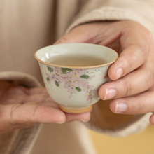 冰台手绘紫藤花品茗杯家用陶瓷女茶杯单杯釉下彩功夫茶具主人杯