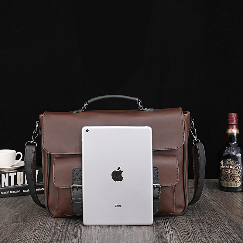 New Men's Pu Leather Casual Messenger Bag Large Capacity Men's Business Shoulder Bag Handbag Horizontal Briefcase Men