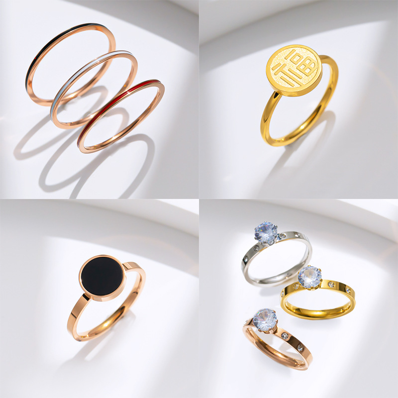 Korean Style Ins Style Simple Titanium Steel Ring Female Fashion Special-Interest Couple Couple Rings Internet Celebrity Light Luxury All-Matching Diamond Ring