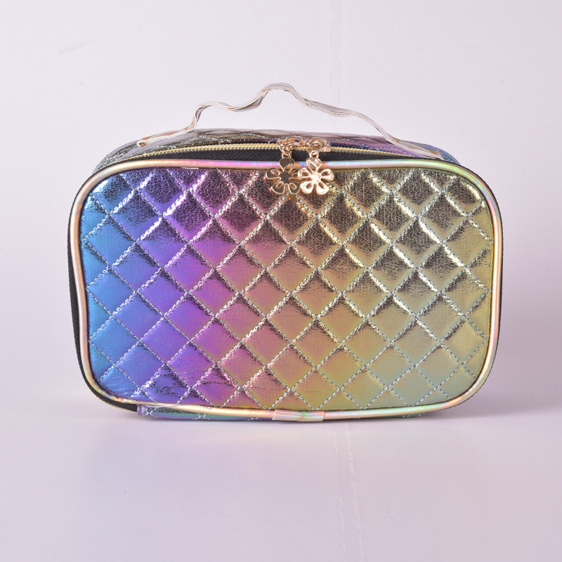 Fashion Portable Diamond Lattice Cosmetic Bag Colorful Laser Wash Bag Women's Cosmetics Travel Portable Storage Bag