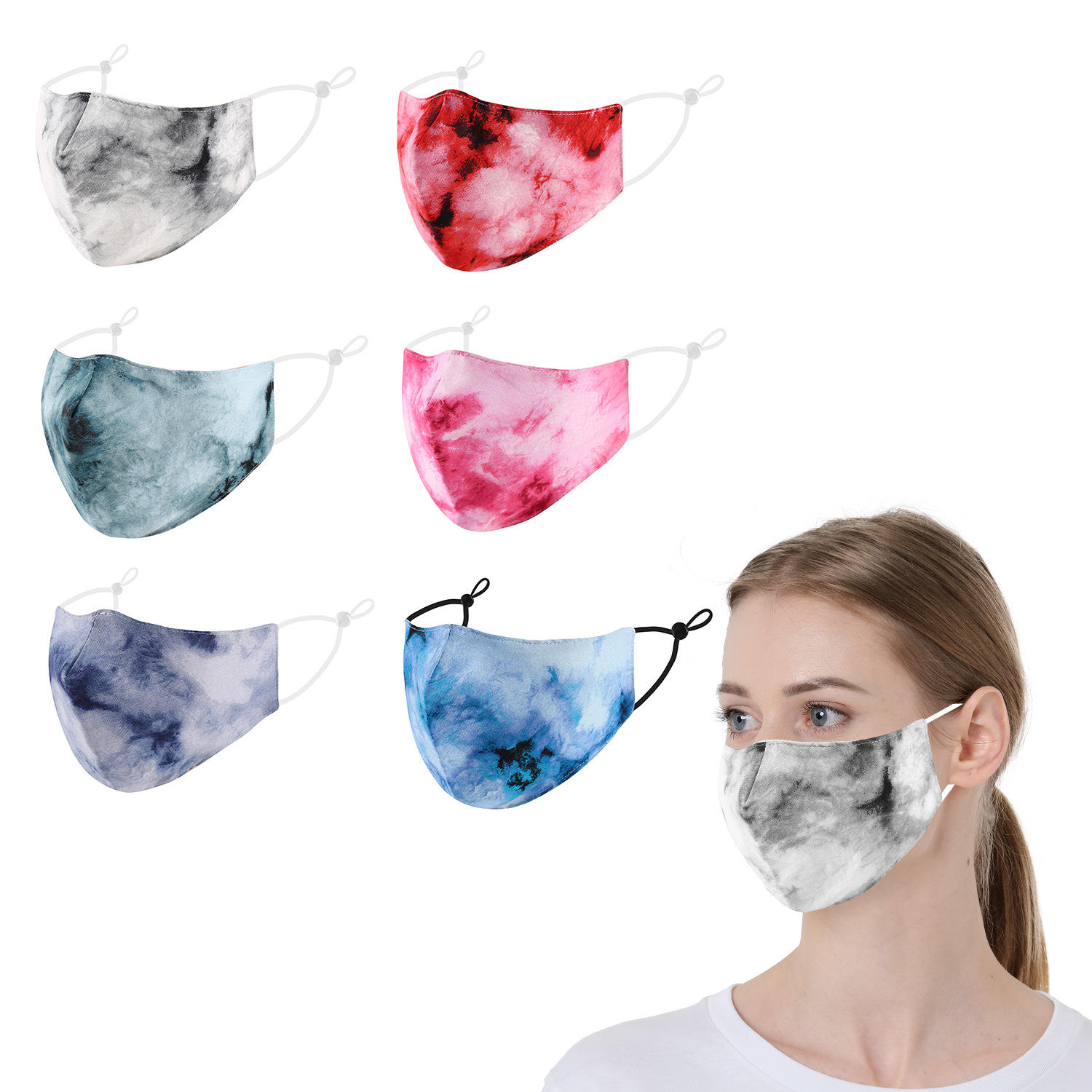 跨境时尚亚马逊扎染布棉口罩成人通用挂耳式防晒防尘口罩过滤片