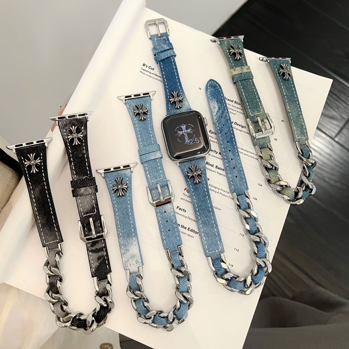 克罗心双圈牛仔链表带适用apple苹果手表腕带iwatch56789se手表带