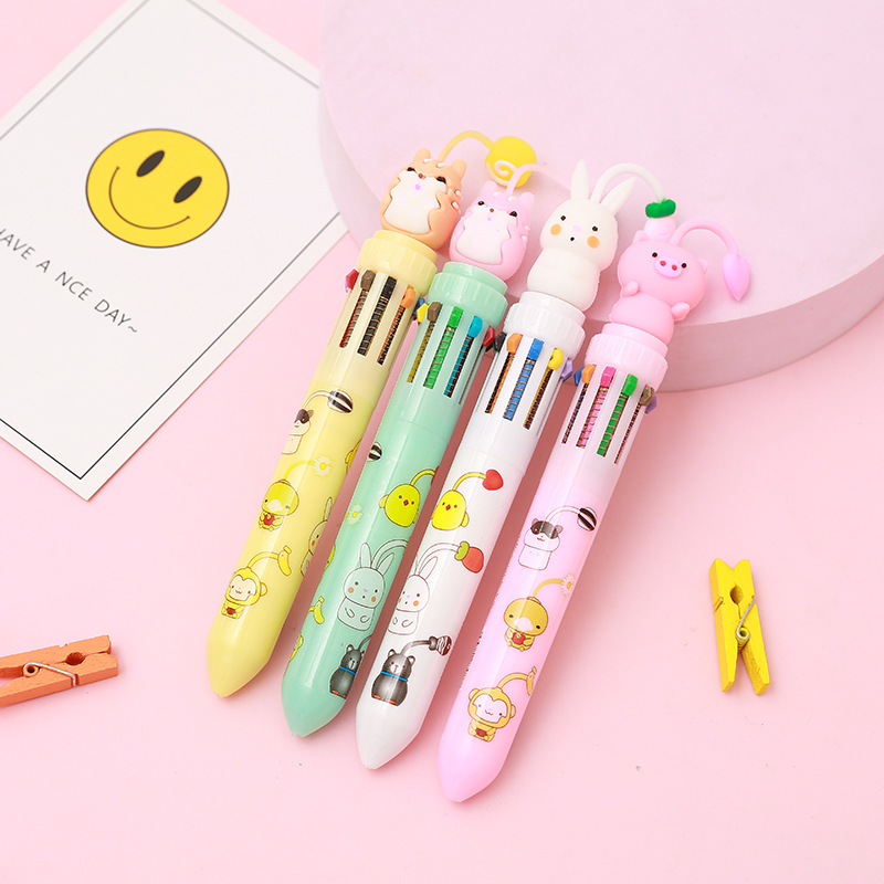 INS Girl Heart 10 Color Press Sequins Butterfly Rabbit Cat Candy Ballpoint Pen Transparent Color Hand Account Oil Pen