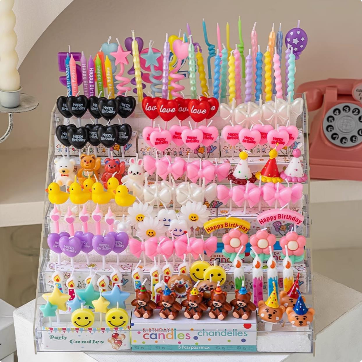 ins风卡通生日蛋糕装饰螺纹小丑字母蜡烛小熊笑脸爱心儿童生日蜡