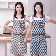 韩版女时尚加厚竹节棉围裙家用厨房做饭卡通可爱防污无袖背带围腰