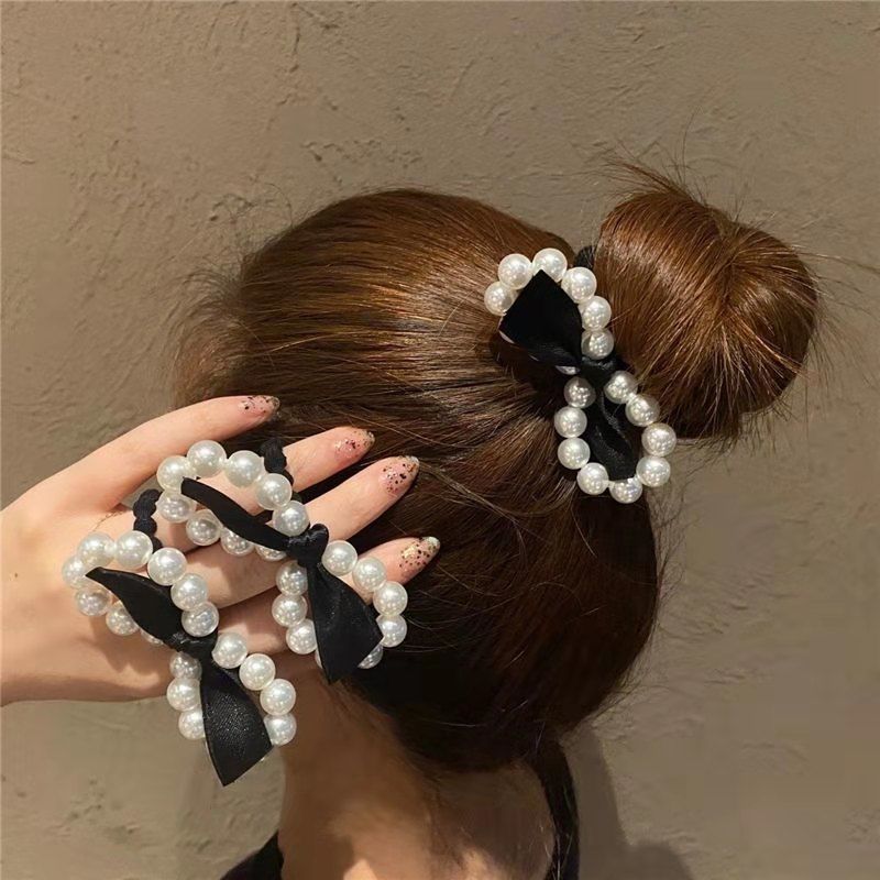 South Korea Dongdaemun Instafamousrubber Band Pearl Hair Rope Hair Ring Bowknot Headband Yiwu Wholesale Factory Supply Headdress