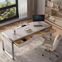 轻奢书桌现代家用小户型高档书房马鞍皮写字台客厅意式办公电脑桌