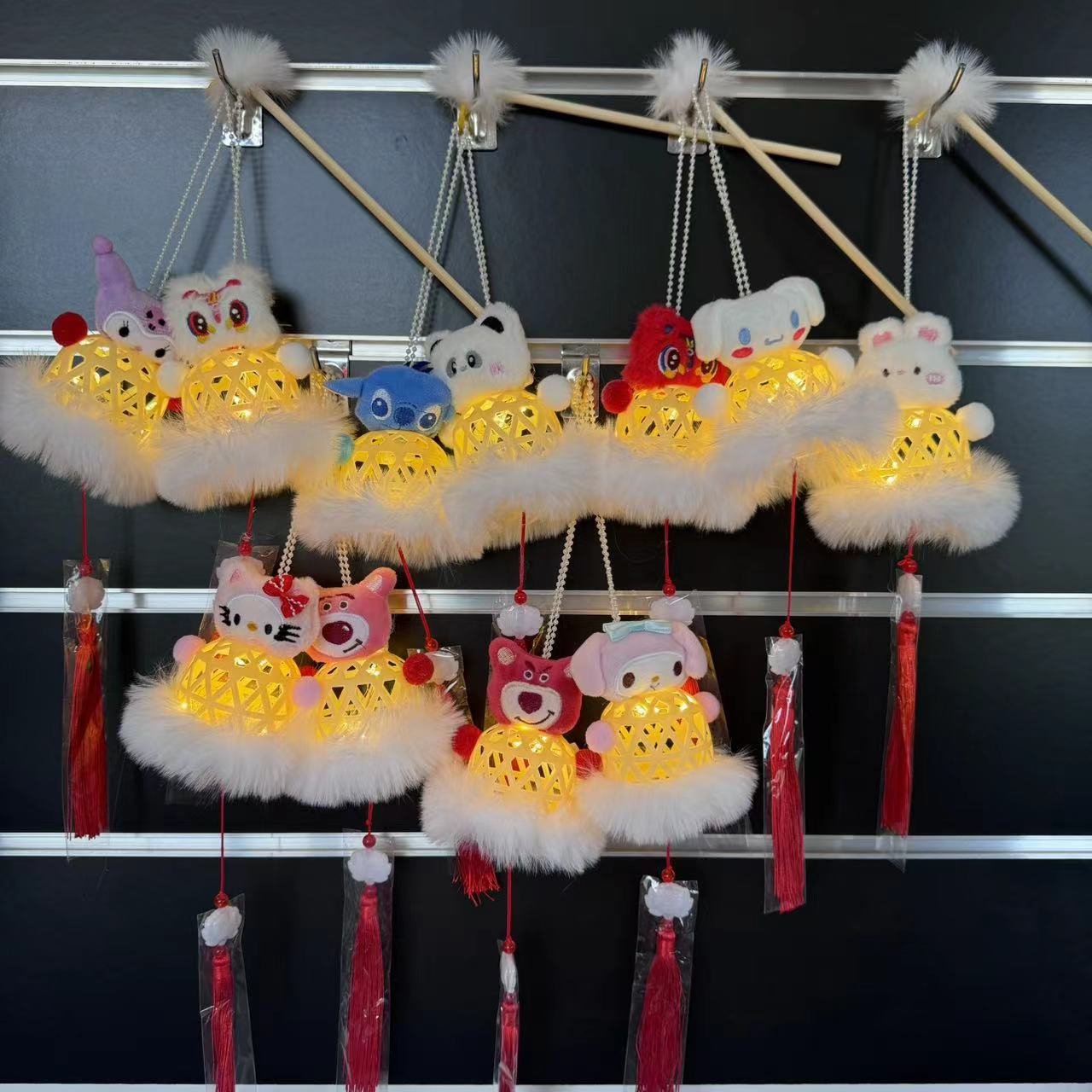 元宵花灯发光手提灯笼仿竹编塑料迷你儿童DIY古风厂家批发花手工