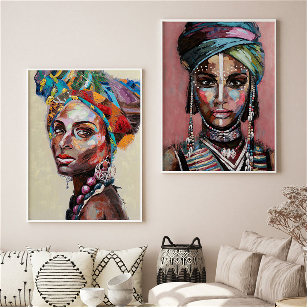 跨境专供非洲异域风情人物壁挂装饰油画多彩写实风格长期一件代发