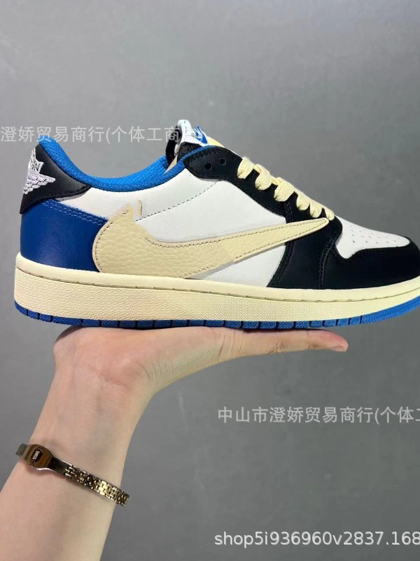 蒲田爆款aj1低帮篮球鞋联名闪电倒钩黑武士白棕深棕鞋