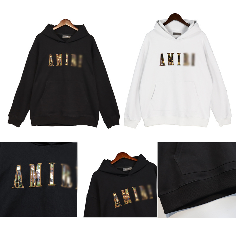 amiri纯色刺绣字母基础连帽卫衣22s秋季情侣宽松白色休闲上衣帽衫