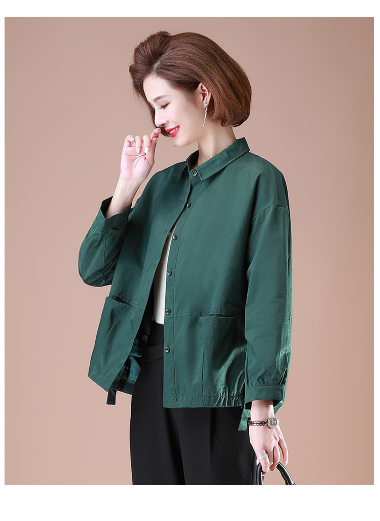 中年女装时尚妈妈装洋气翻领开衫纯色小外套短款妈妈上衣妈妈秋装
