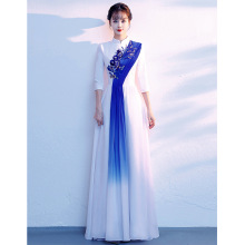 新款白色长款古筝演出服优雅显瘦仙气质民乐独奏学生艺考独唱礼服