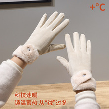 保暖手套女秋冬季加绒毛口户外骑行开车防寒触屏时尚百搭一件代发