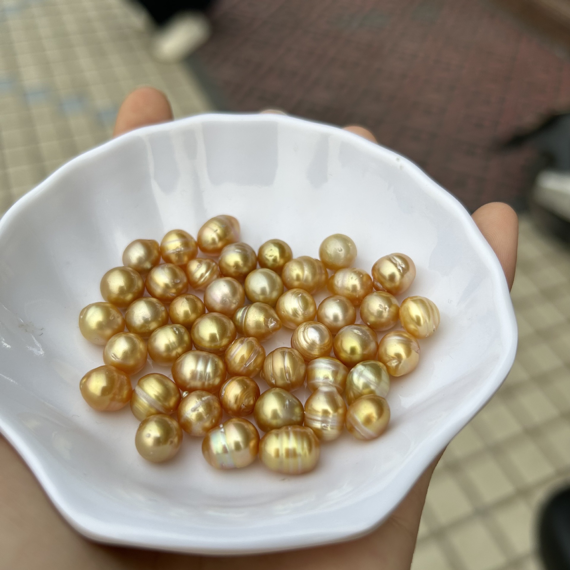 海水珍珠7-9mm 天然南洋金珠螺纹款 裸珠散珠diy 高光高亮气质款