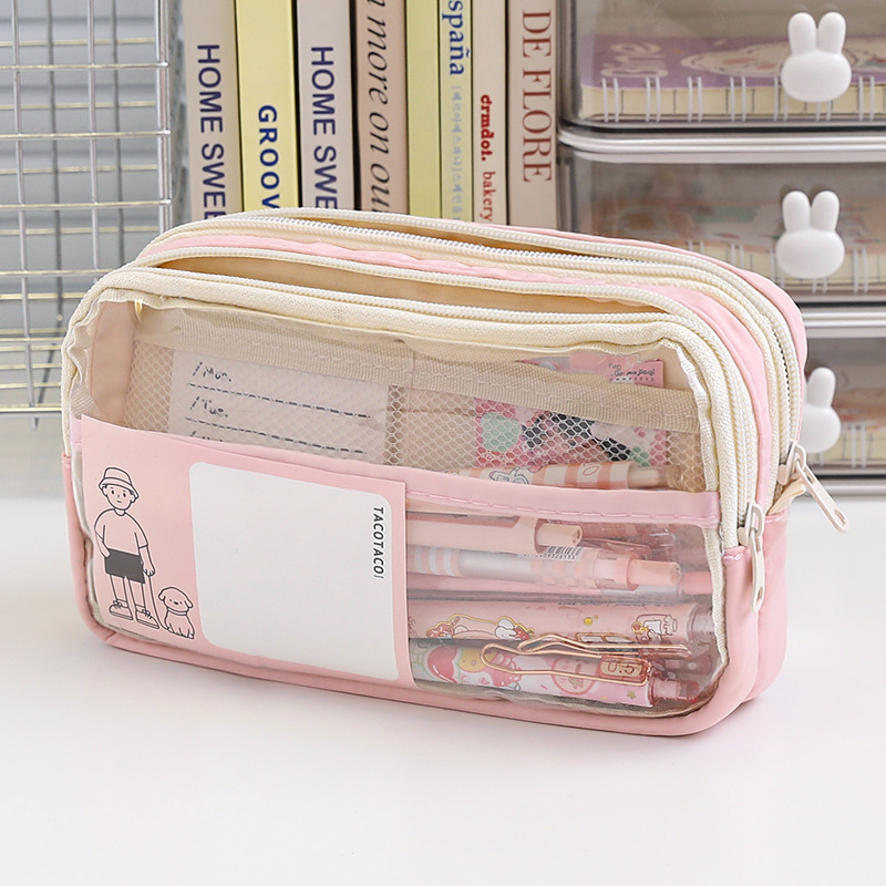 Three-Layer Large Capacity Transparent Pencil Case Wholesale Girls Junior High School and Elementary School Students Pencil Box Simple Stationery Box Storage Bag