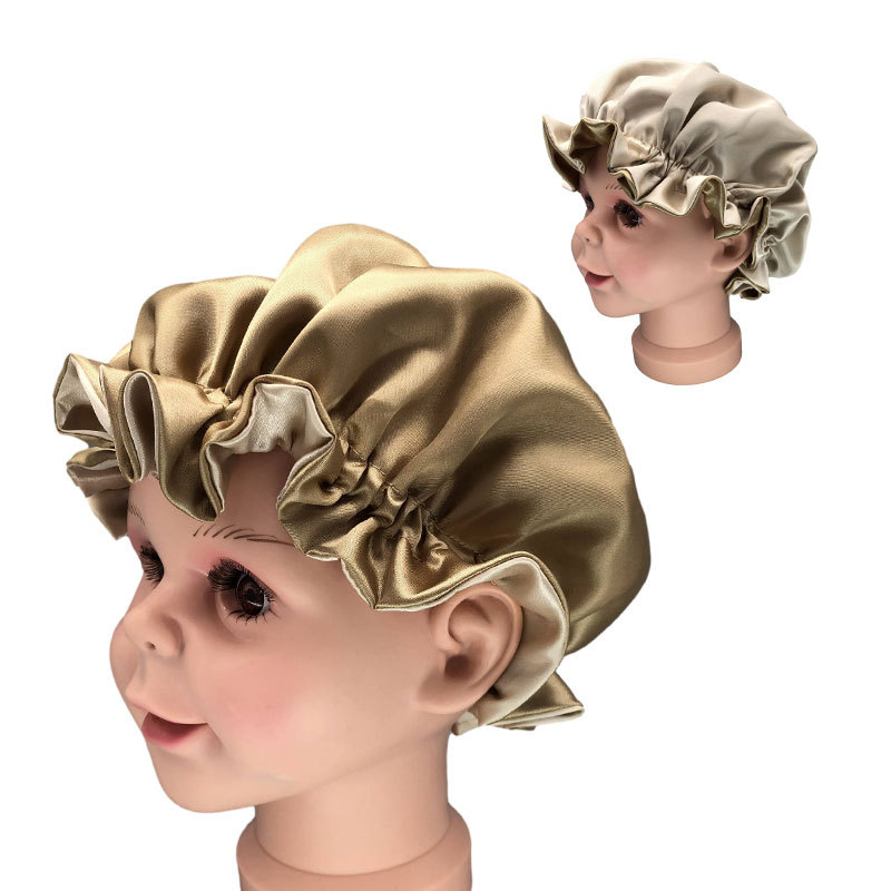 欧美流行花边儿童色双层色丁圆帽 宝宝睡帽 家居帽子?k-16b