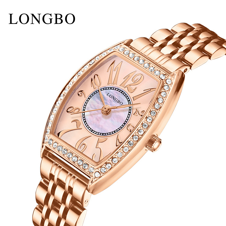 longbo女表龙波品牌手表复古方形满天星石英表防水女腕表一件代发