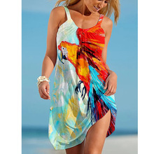 2024新款欧美女装eBay亚马逊wish夏 3D印花连衣裙宽松吊带沙滩裙