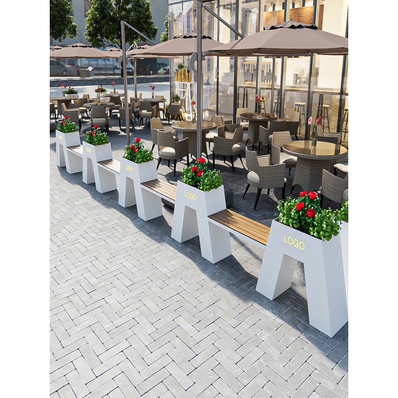 户外铁艺花箱外摆花坛组合设计花园围栏公园带卡座售楼部种植花槽