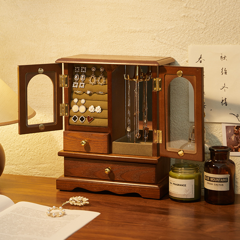 复古首饰盒收纳盒子新款结婚礼物珠宝盒项链耳钉手饰品收纳柜