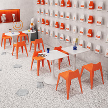 咖啡厅甜品店奶茶店桌椅套装ins橙色小凳子白色简约小圆桌商用