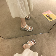 韩国厚底小个子增高银色拖鞋女夏外穿时尚简约一字带坡跟高跟凉鞋