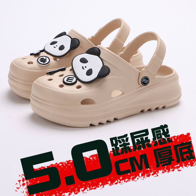 panda hole shoes women‘s summer new platform sandals cartoon diy shoe ornament beach seaside two-way wear elevator shoes