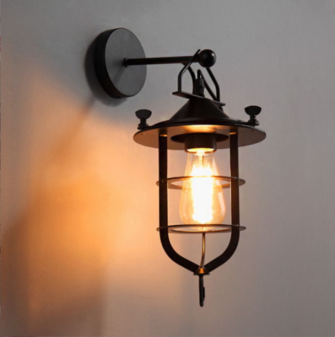 美式复古壁灯工业风铁艺个性过道灯创意餐厅吧台玻璃楼梯壁灯批发