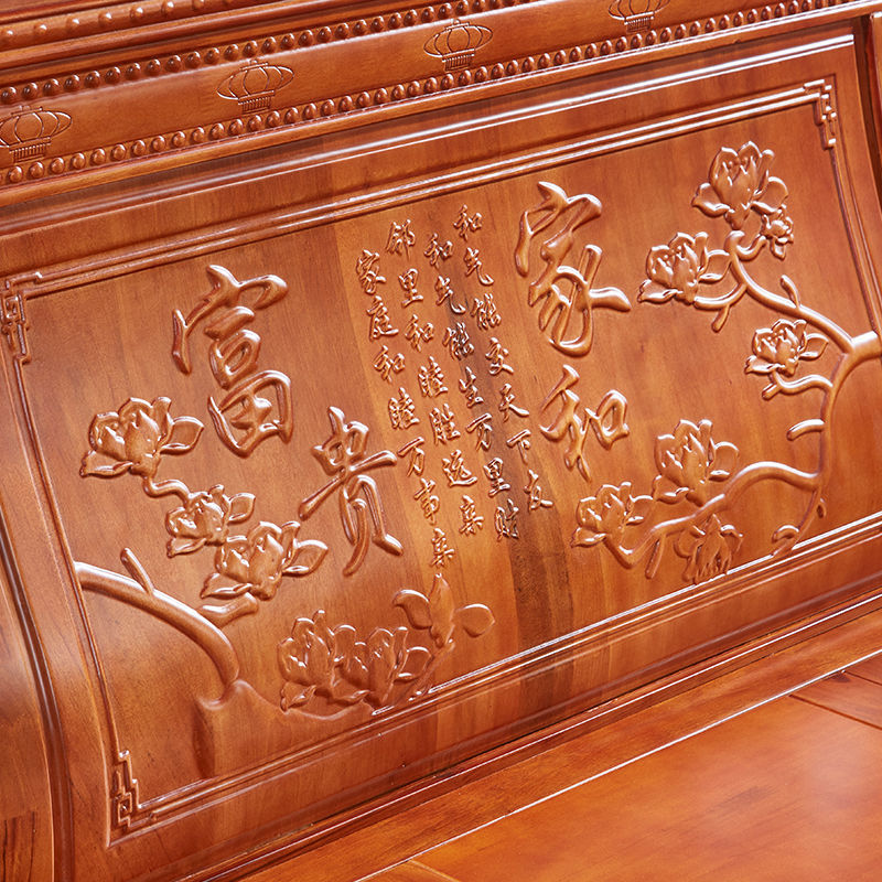 香樟木农村实木沙发客厅组合家用雕花仿古三人简约现代中式家具