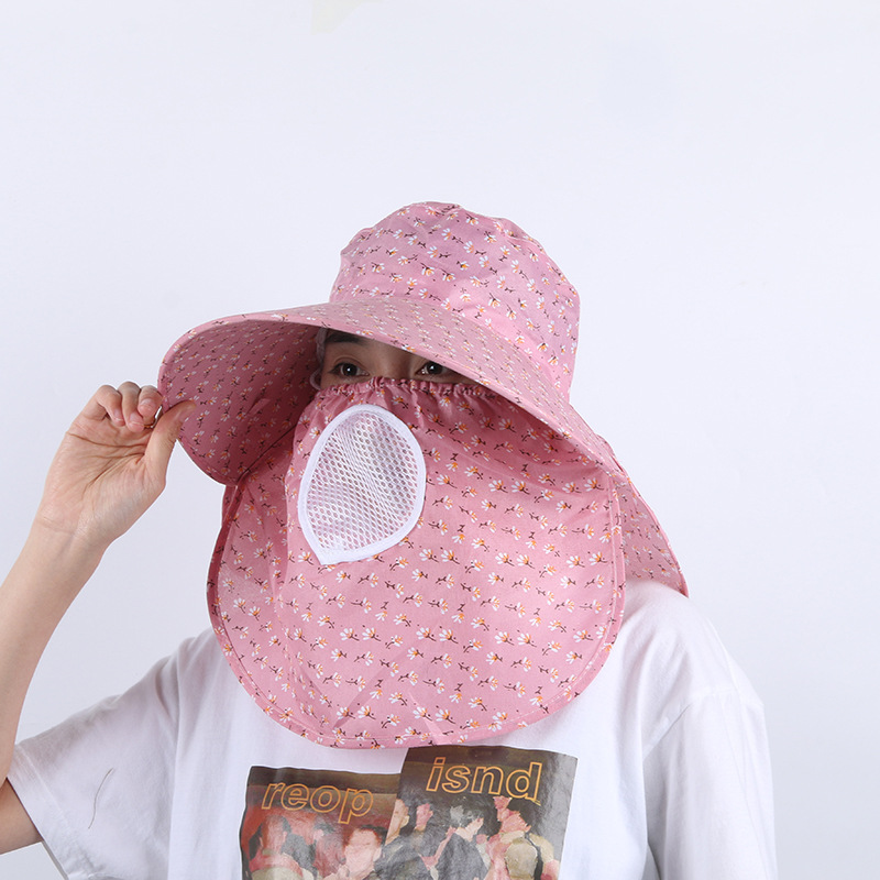 Hat Women's Spring Summer Sun Hat Cherry Tea Picking Hat Big Brim Cycling Sun Hat Cover Face Breathable Tea Picking Hat