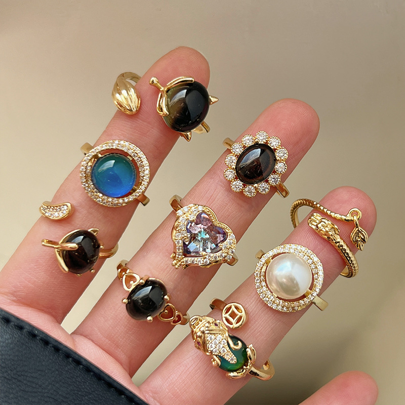 retro internet celebrity elegant exquisite ring natural stone open ring female fashion personality niche design sense index finger ring