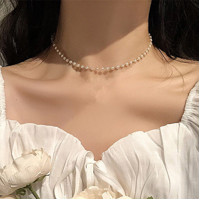 Cross-Border Hot Selling Vintage Pearl Necklace Women's High-Grade Ins Style Simple Temperament Fashion Small Fresh Pearl Necklace