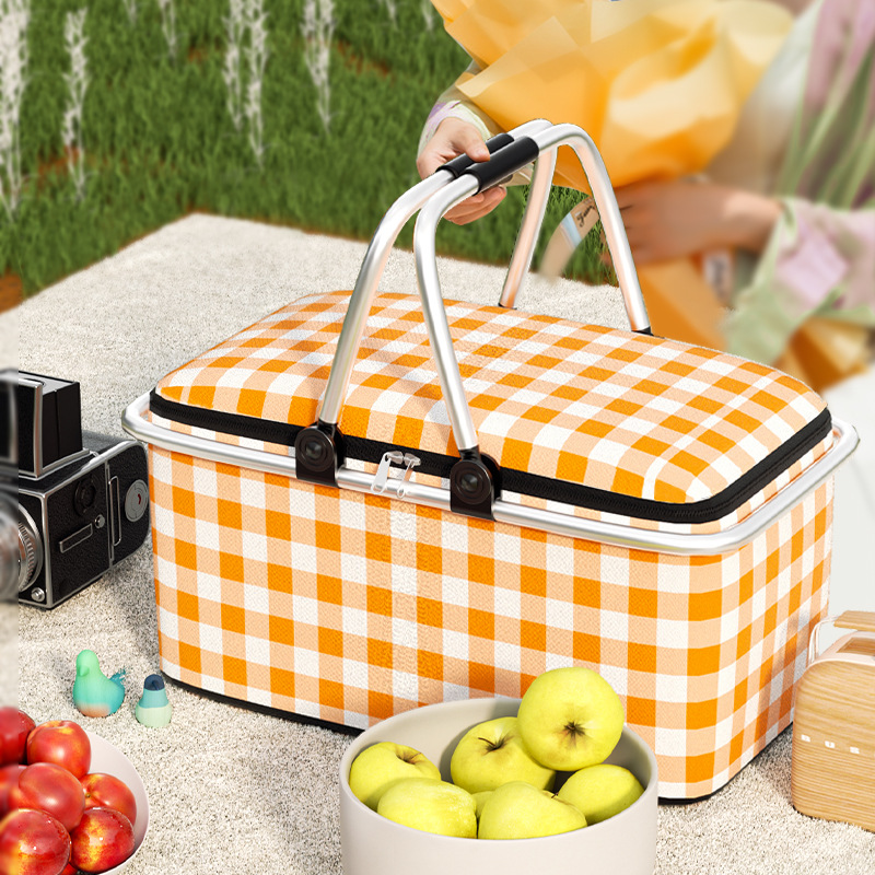 Oxford Cloth Picnic Basket Outdoor Spring Outing Large Capacity Basket Foldable Storage Basket Pastoral Vegetable Basket