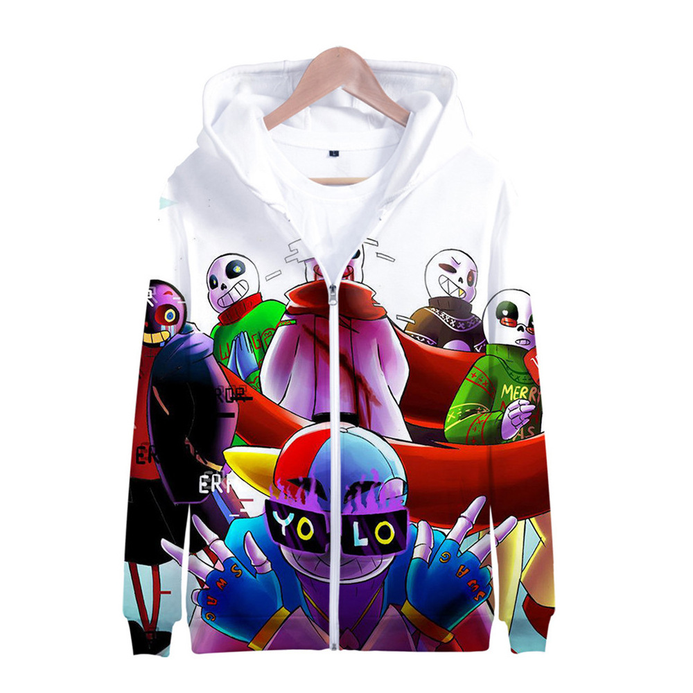 跨境新款 游戏周边传说之下sans印花夹克 男式拉链连帽衫一件代发