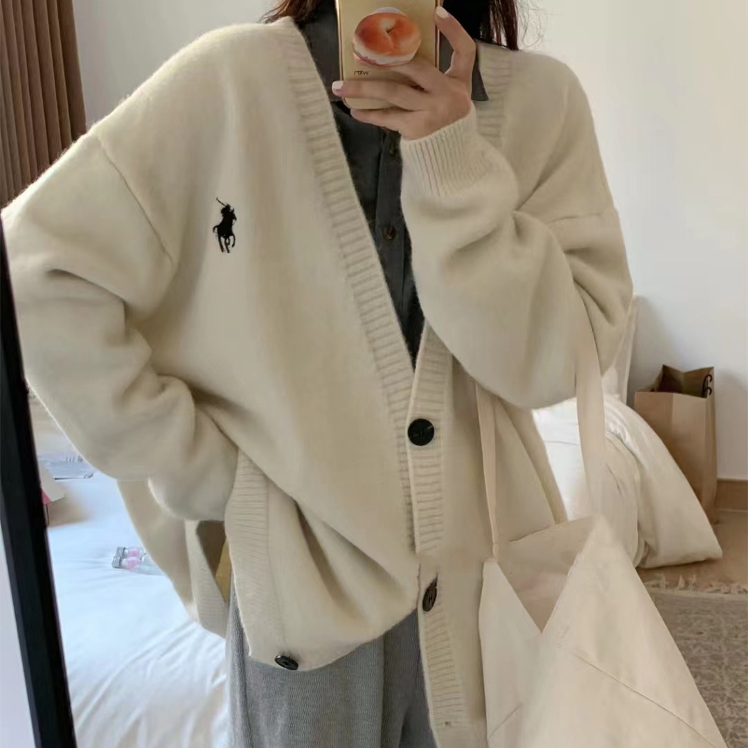 秋冬翻领拉链毛衣外套女设计感小众宽松时尚高领撞色针织开衫上衣