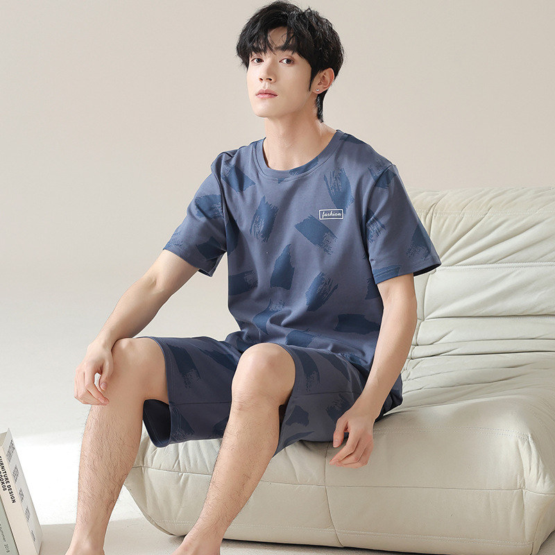 Men's Pajamas Summer Cotton Short-Sleeved Shorts Casual Youth Spring and Summer Can Be Worn outside Cotton Home Wear Set