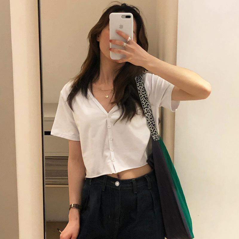 6535棉 短袖t恤女夏季高腰短款露脐显瘦内搭打底衫修身韩版上衣服