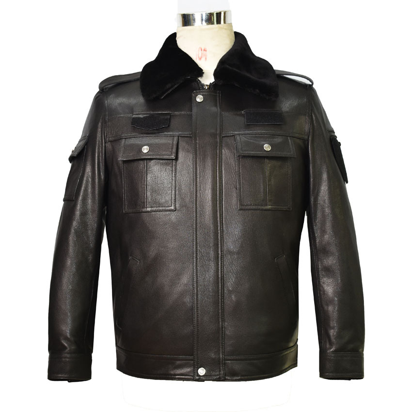 定制新式皮安保执勤交巡服皮衣山羊皮皮夹克外套可隐藏式工厂直销