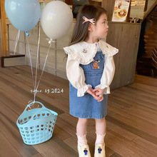 春季新款女童童装韩版卡通娃娃领衬衫百搭牛仔背带裙1028