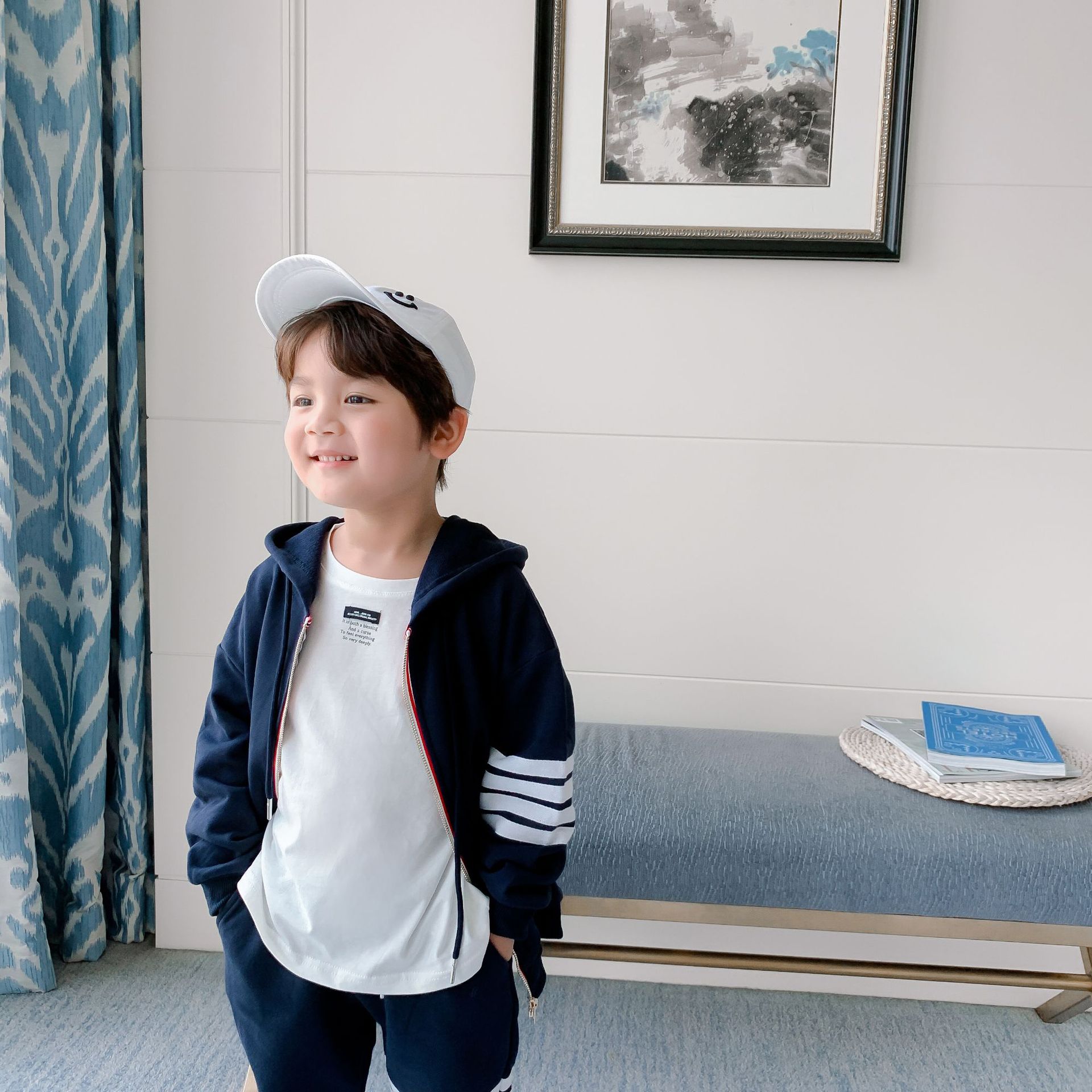 儿童秋装男童2022秋新款韩版纯色两件套男童套装运动风童装 秋季