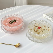 高颜值玻璃玫瑰甜品碗碟套装精致银耳羹燕窝碗小吃糖水酸奶燕麦碗