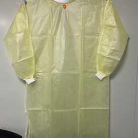 现货全覆膜35g黄色隔离衣工作防护服一次性反穿衣服系带无纺布
