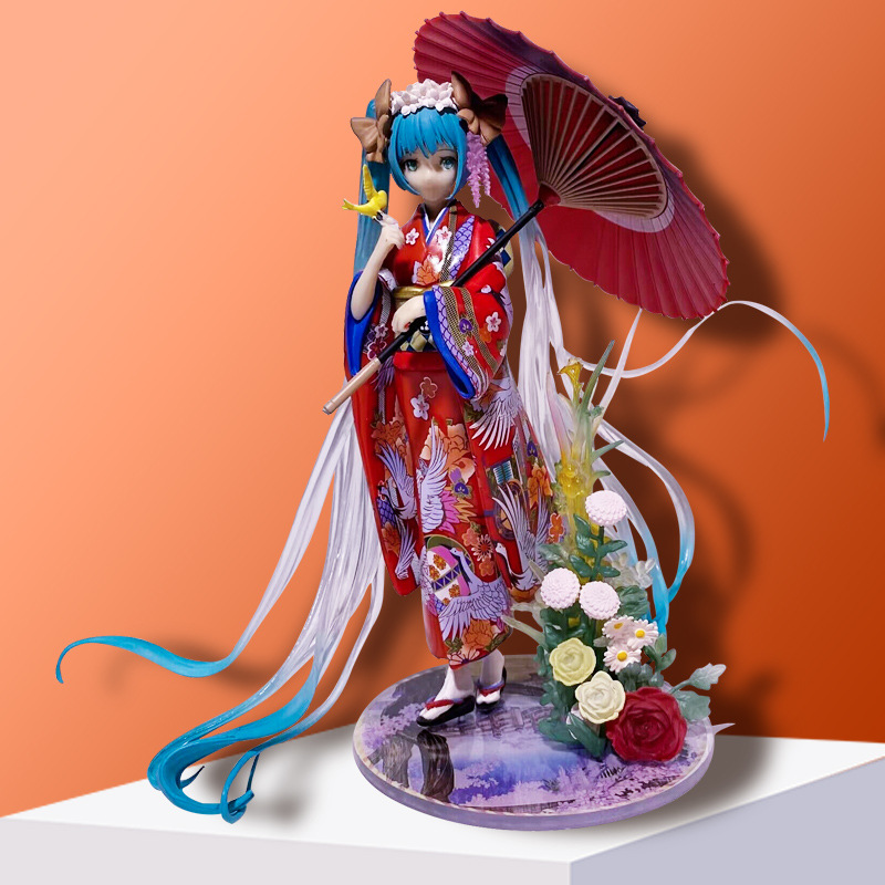 初音未来中秋深海花色衣和服初音撑伞巡音二次元动漫手办模型