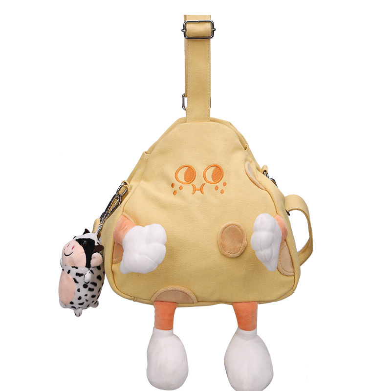 2022 New Cartoon Backpack Special-Interest Design Shoulder Bag Cheese Large Capacity Women Bag Student Personality Crossbody Bag