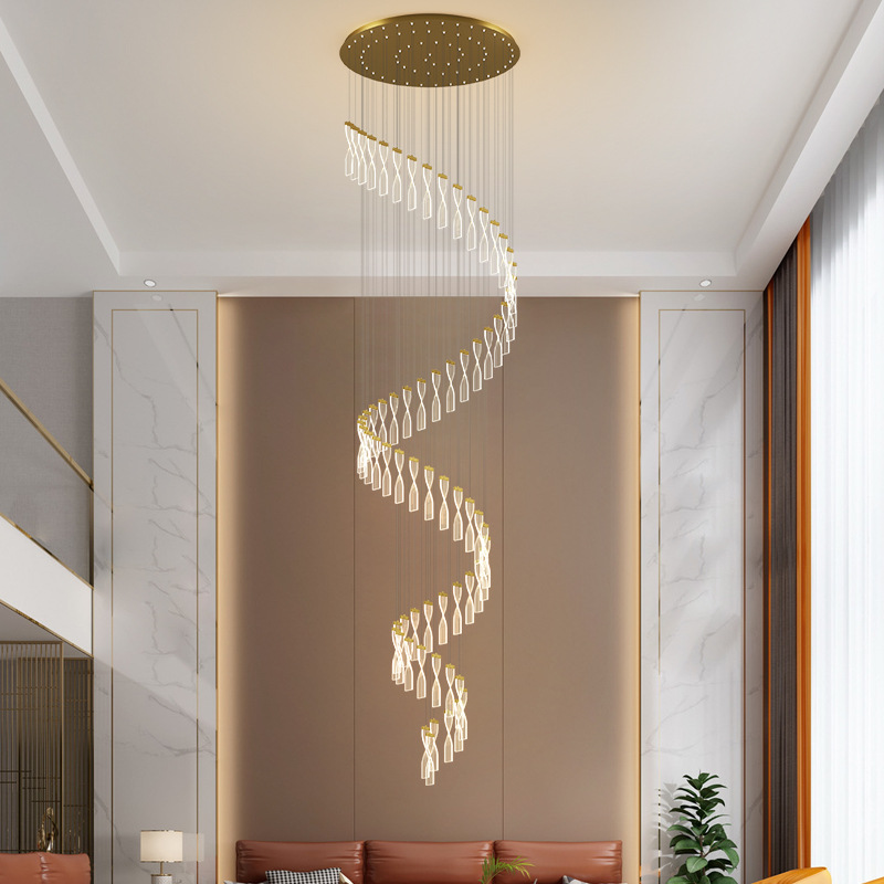 Nordic Villa Stair Chandelier Modern Minimalist and Magnificent Creative Personalized Living Room Restaurant Duplex Floor Rotating Long Chandelier