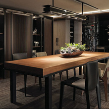loft工业风餐桌咖啡厅会议桌长桌子简约现代实木工作台长条桌方形